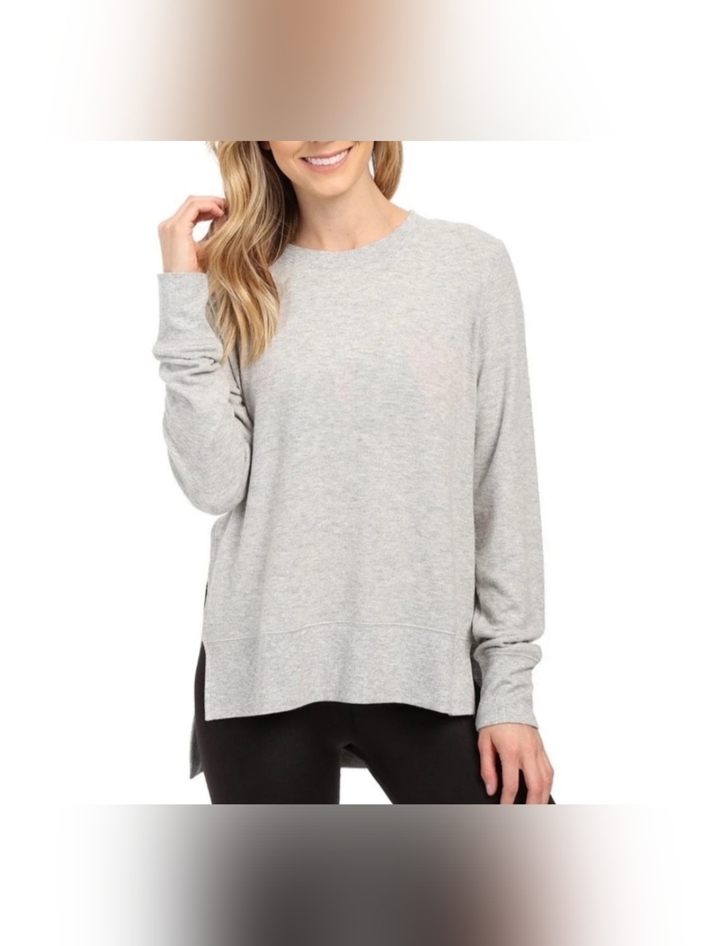 ALO Yoga Glimpse Heather Gray Relaxed Crew Lightweight Sweatshirt W/ Slits
